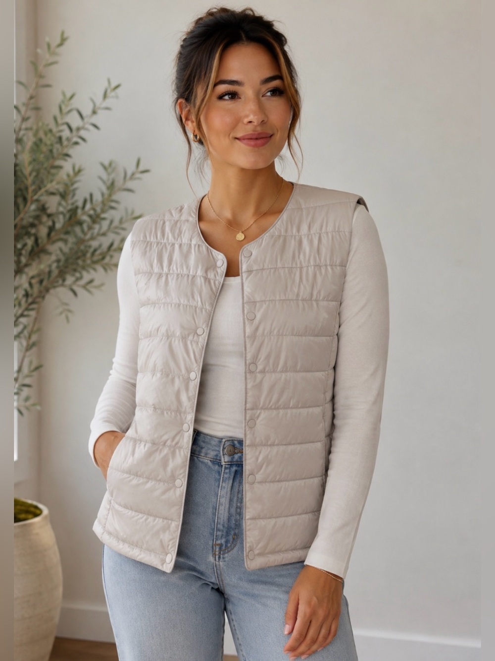 Uniqlo Women’s Light Beige Quilted Packable Vest